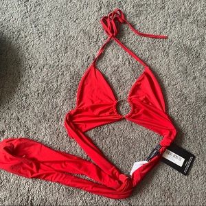 PLT red plunge ring bralette